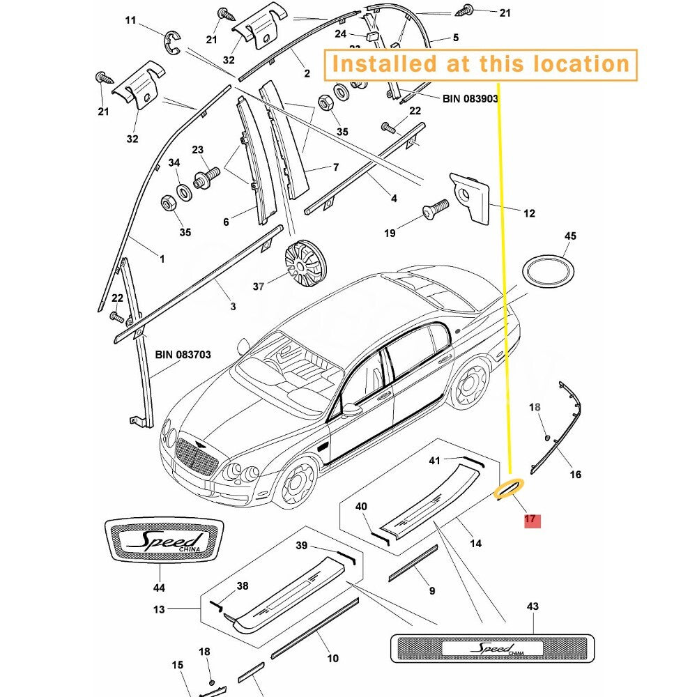for Bentley Flying Sprout 05-13 Rear Left Panel Molded Three-Sided Chrome Equipment Manufacturer: 3W58535A