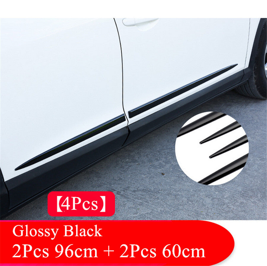 4pcs Car Body Molding Trim Cover Side Skirt Line Sill Strip Sticker Glossy Black