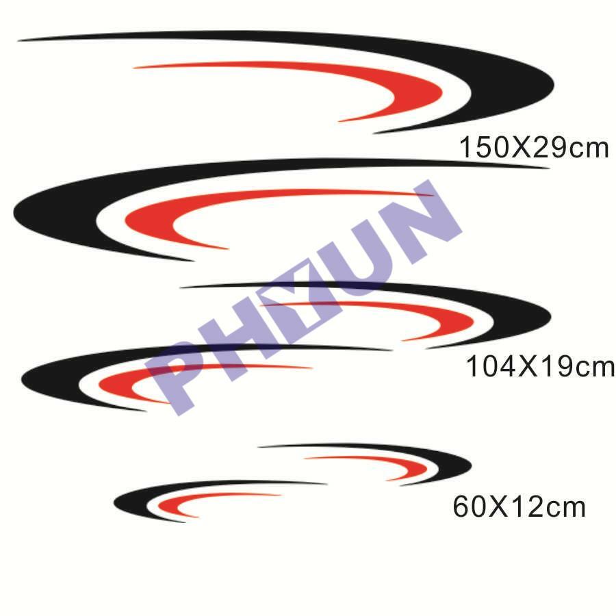 6-Piece Striped Graphic Vinyl Black + Red Sticker Decor for Camper Trailers - n