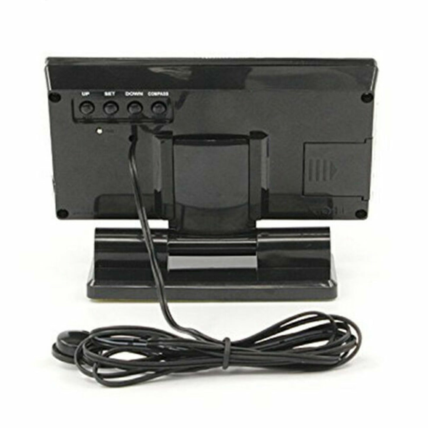 In-car digital compass, 4.6-inch LCD screen with blue LED, clock, thermometer, and calendar.