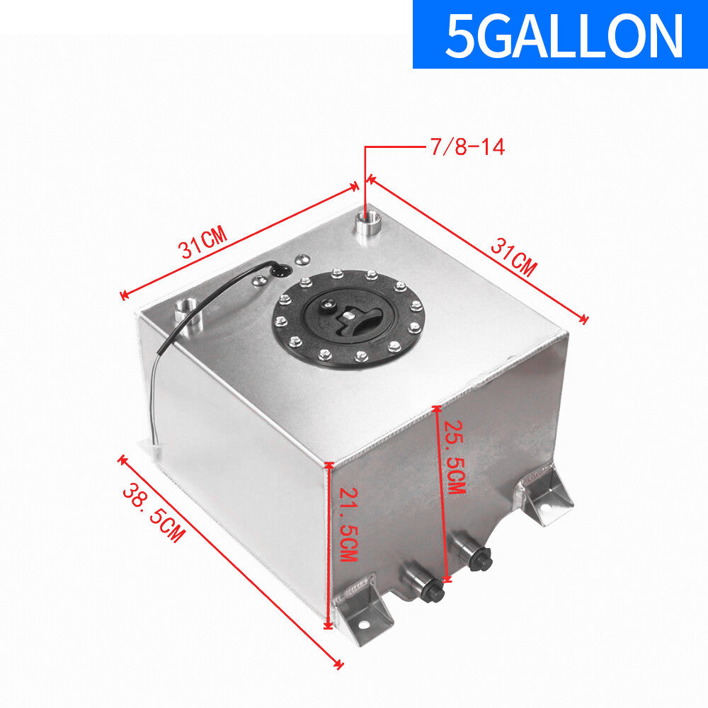 5-Gallon Polish Aluminum Racing Drift Street Fuel Cell Gas Tank Level Sender