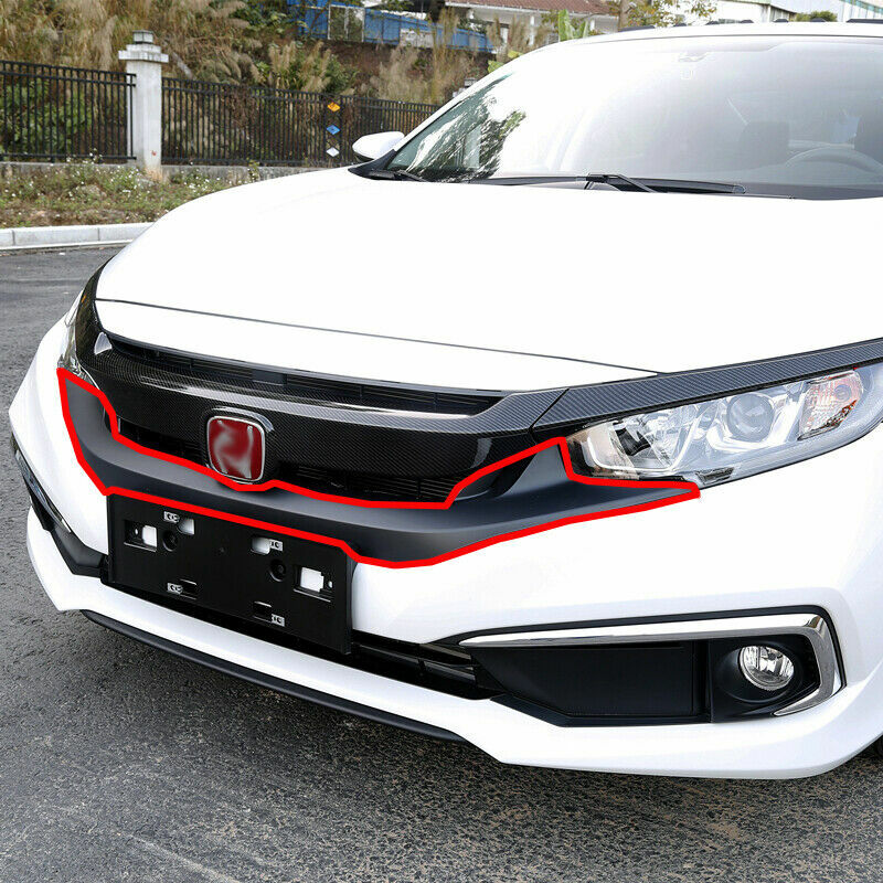 for Honda for Civic Sedan 2019-21 Gloss Red Front Lower Mesh Grille Grill Strip Trim