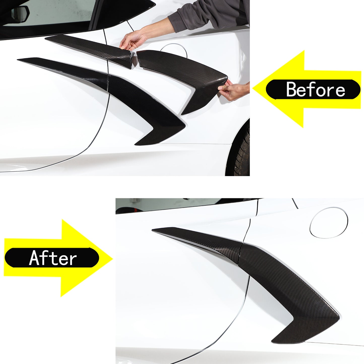 A pair of carbon fiber style side fender ventilator trims for the 2020-2023 for Corvette C8 n