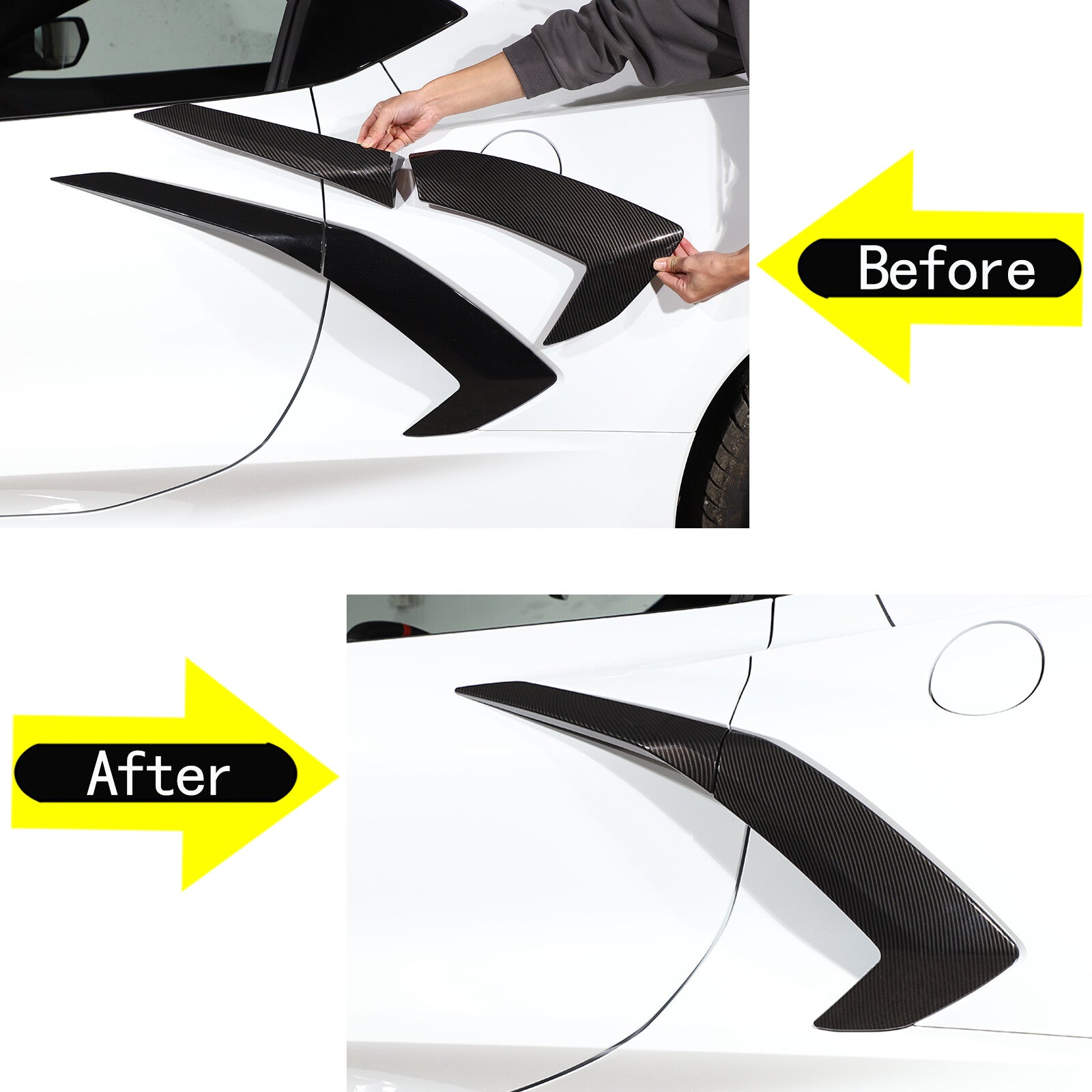 A pair of carbon fiber style side fender ventilator trims for the 2020-2023 for Corvette C8 n