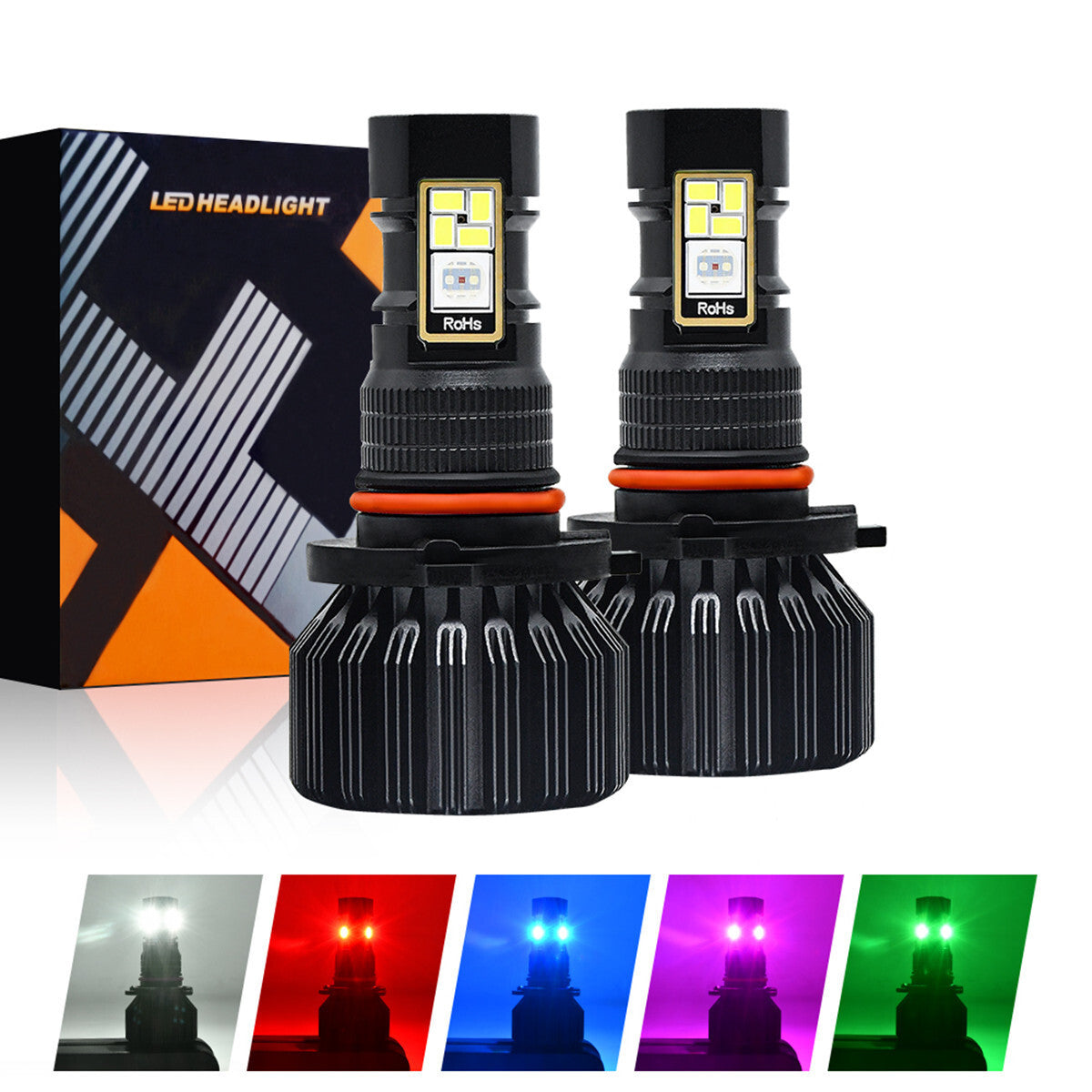 2Pc RGB LED Car Headlight Fog Light Lamp Bulb Waterproof APP Control Accessories Q
