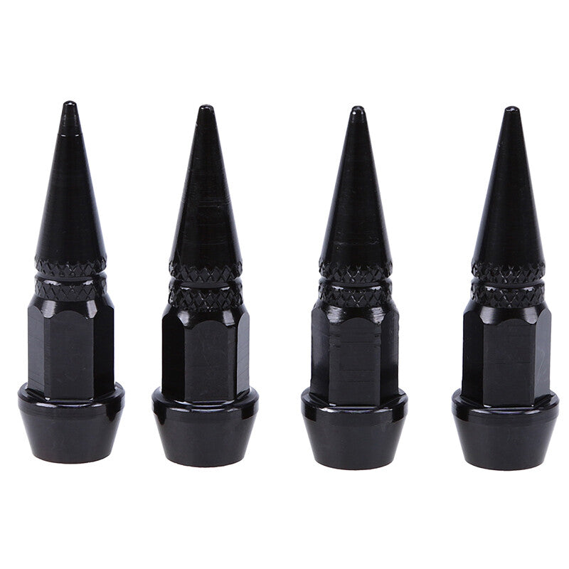 4-Piece Black Aluminum Studded Wheel/Tire Valve Stem Car Truck Air Cap Cover