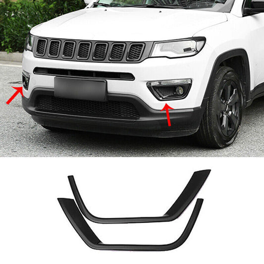 Black Golssy Front Fog Lamp Light Strip Trims 2pc Fit for Jeep Compass 2017-2021