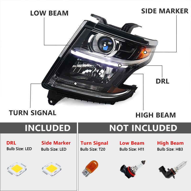 Suitable for 2015-2020 for Chevrolet Tahoe/Suburban Halogen Projector Headlight Driver Left