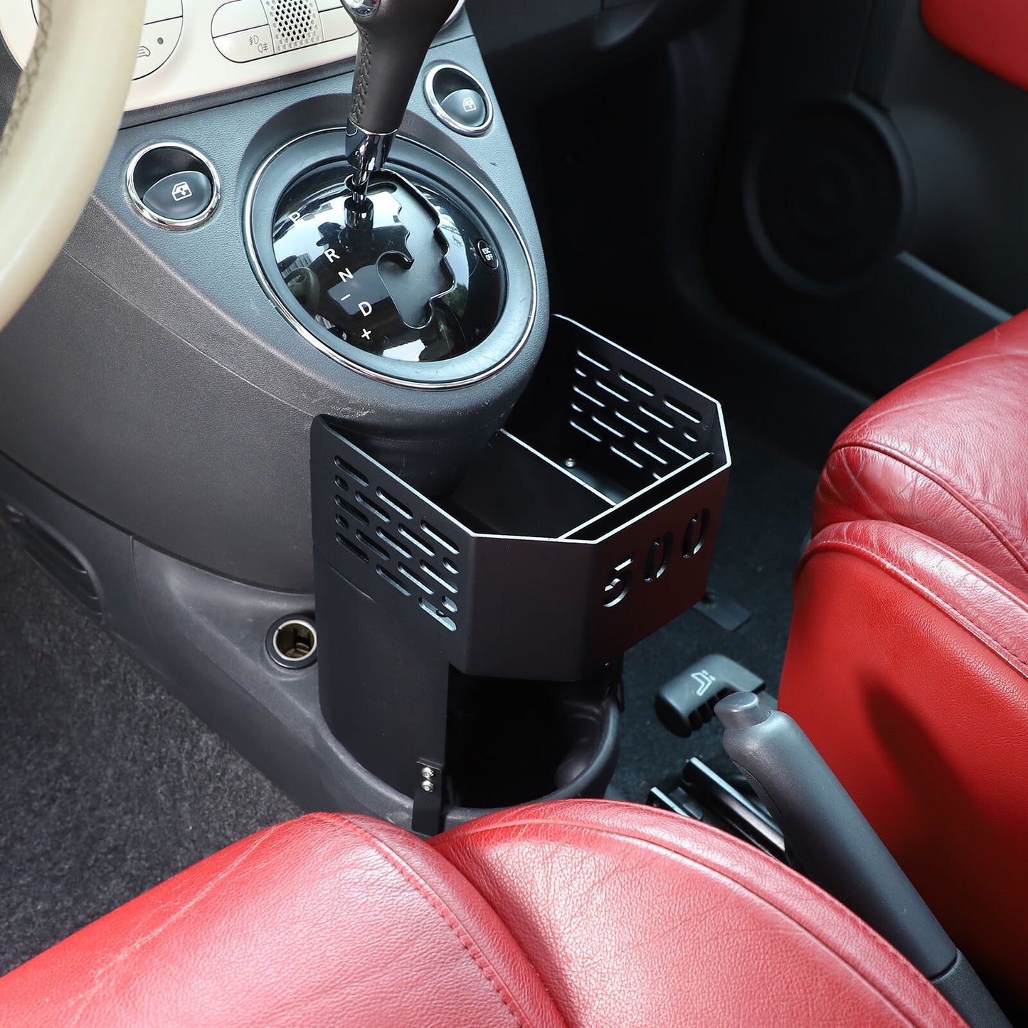 Extended cupholder trim on center console for Fiat 500 2007 - 15 Black Accessories - n