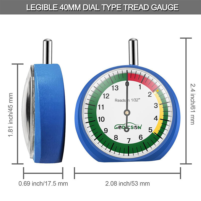 Professional dial-type tire pedal depth gauge suitable for motorcycles, cars, trucks, and buses.