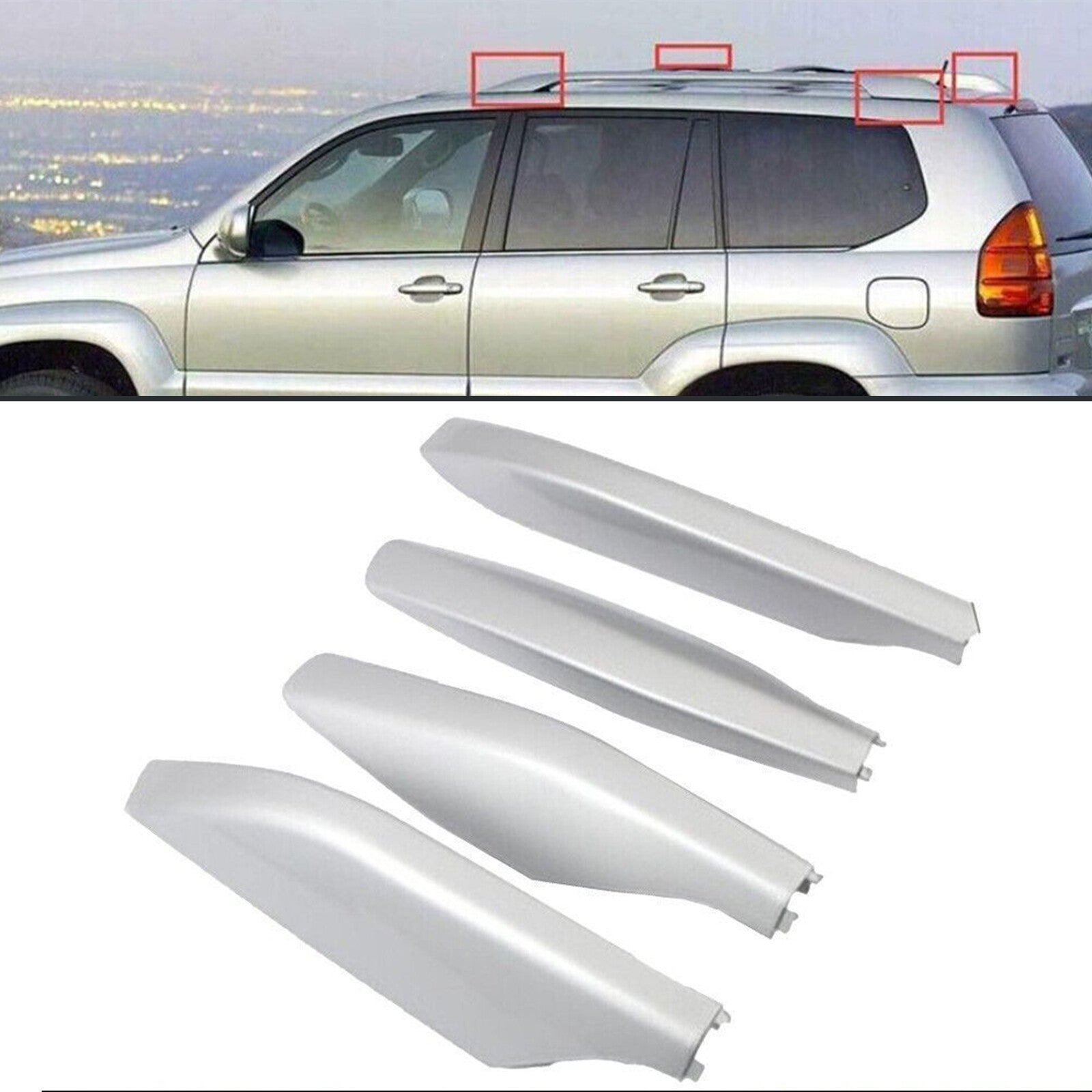 4-Piece Silver Roof Rail End Cap Replacement Housings for Lexus GX470 2003-2009 Q