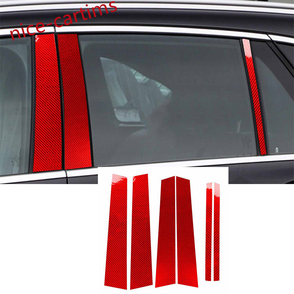 6¡ÁRed Carbon Fiber Door Window Pillar Posts Trim for Benz C Class W204 2007-2013