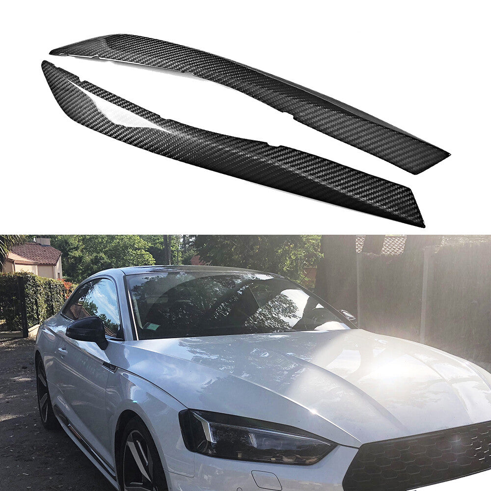 Fit for AUDI A5 S5 RS5 2017-18 Headlight Cover Eyebrow Eyelid Carbon Fiber 2PCS