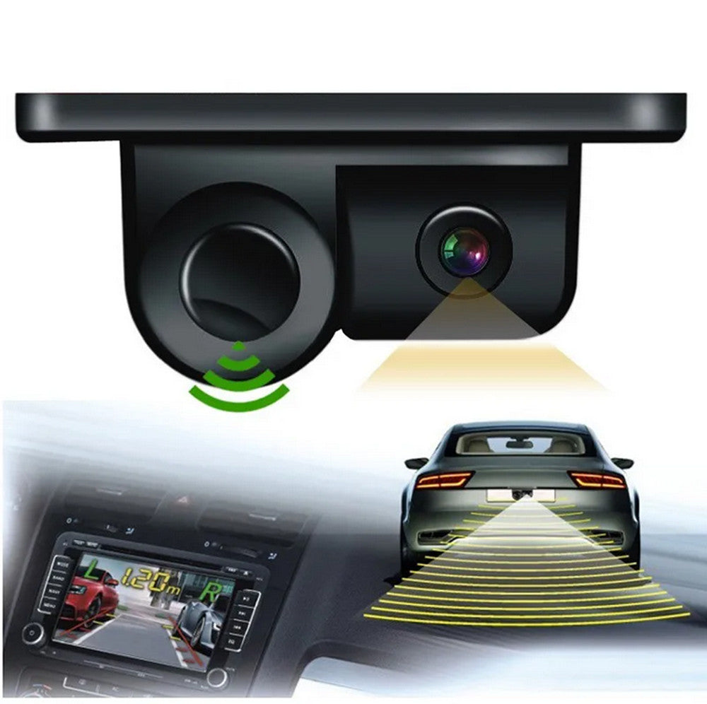 2-in-1 Car Reverse Parking Radar Sensor Rearview Backup Camera Kit - Waterproof n