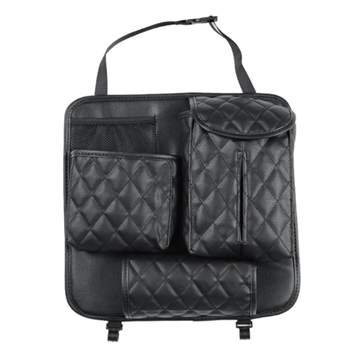 Car for Seat Back Bag Organizer Storage Phone Holder Multi-Pocket Black PU Leather