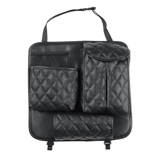 Car for Seat Back Bag Organizer Storage Phone Holder Multi-Pocket Black PU Leather