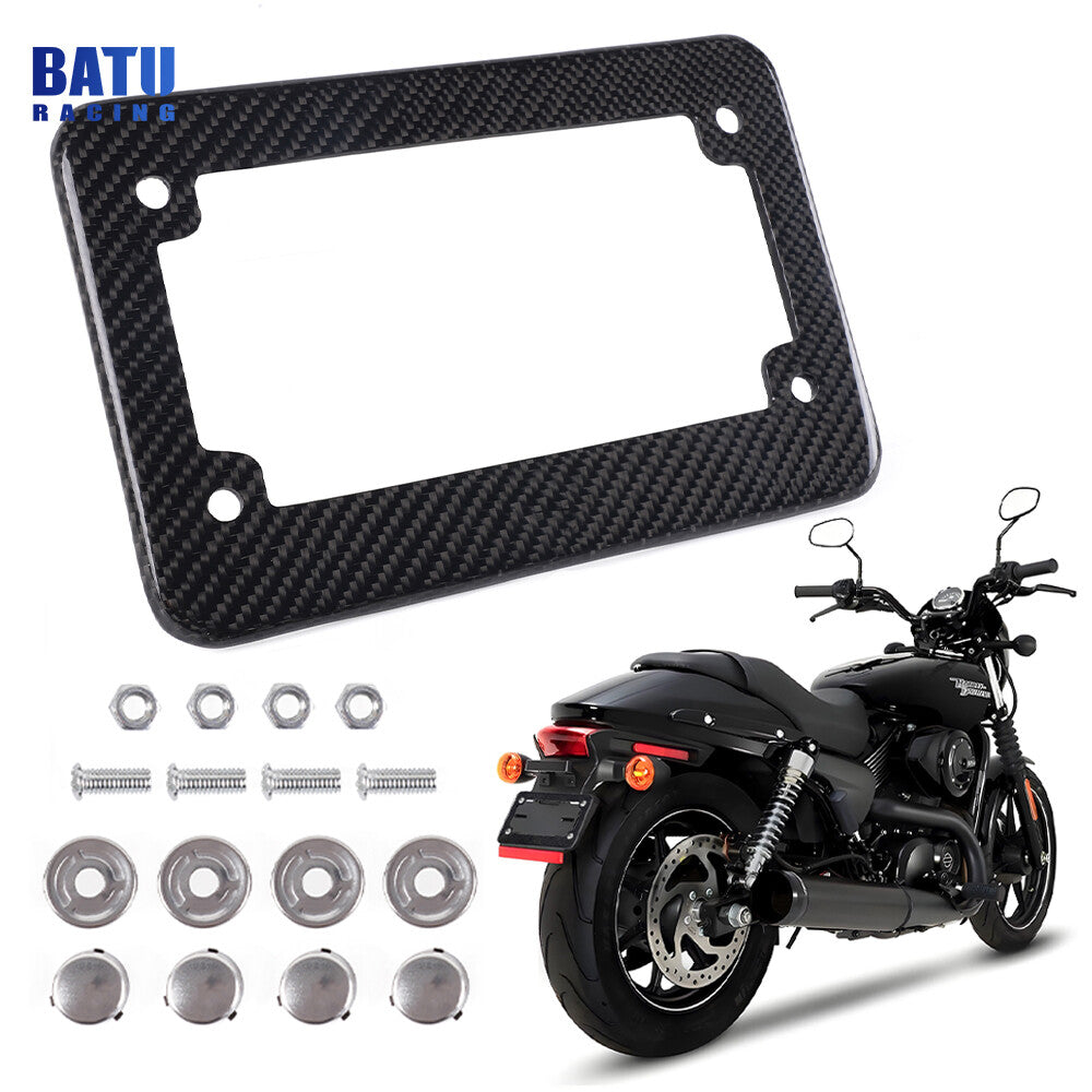 Real Carbon Fiber Motorcycle License Plate Frame With Screw Caps