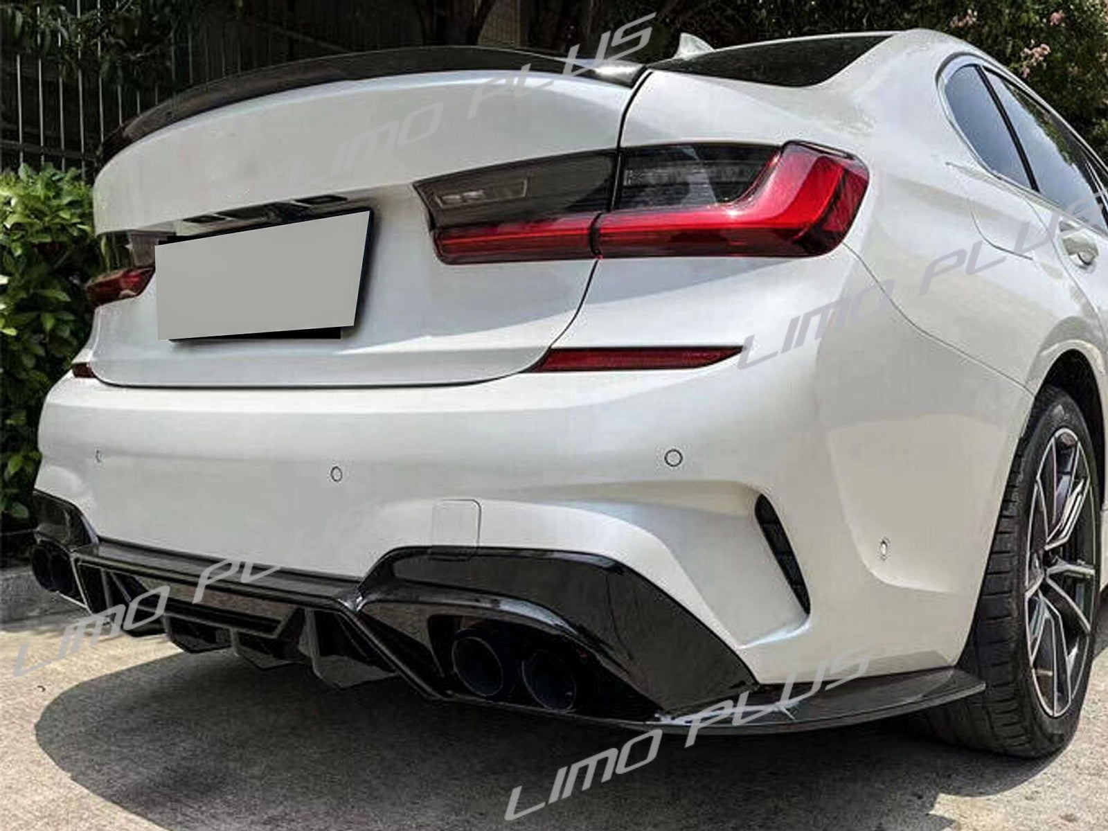 Rear Diffuser + Black Exhaust Muffler Tips for BMW G20 320I 330I M340 2019-2022 Q