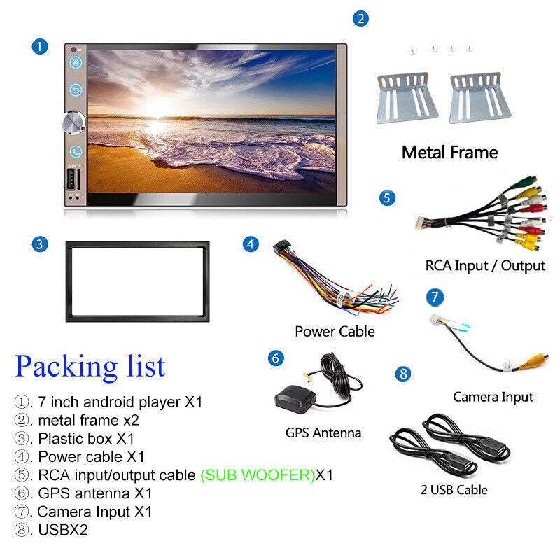 WIFI 7 HD 2DIN MP5 Player Radio Car Touchscreen Android 10.0 1+16G AHD Reverse- n