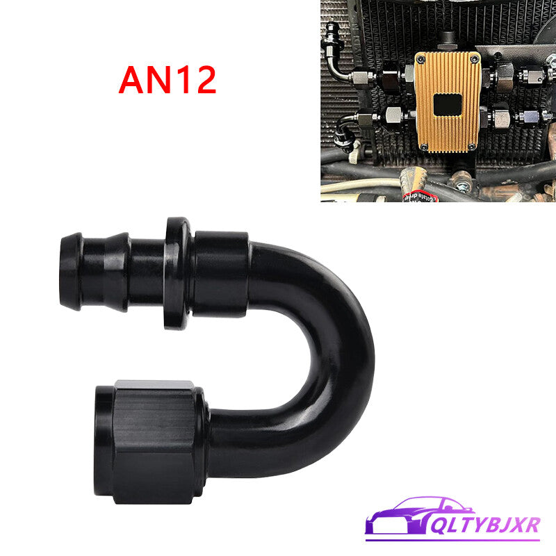 12AN AN12 180 Degree Push-On Hose End Fittings/Adapters Push Lock Barb Black