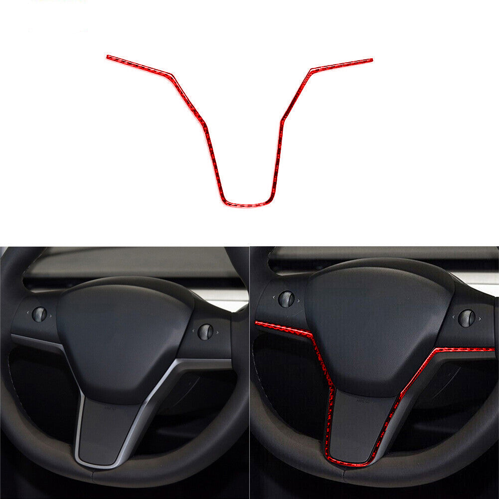 Red Carbon Fiber Interior Steering Wheel Chin Cover Trim for Tesla for Model Y /3