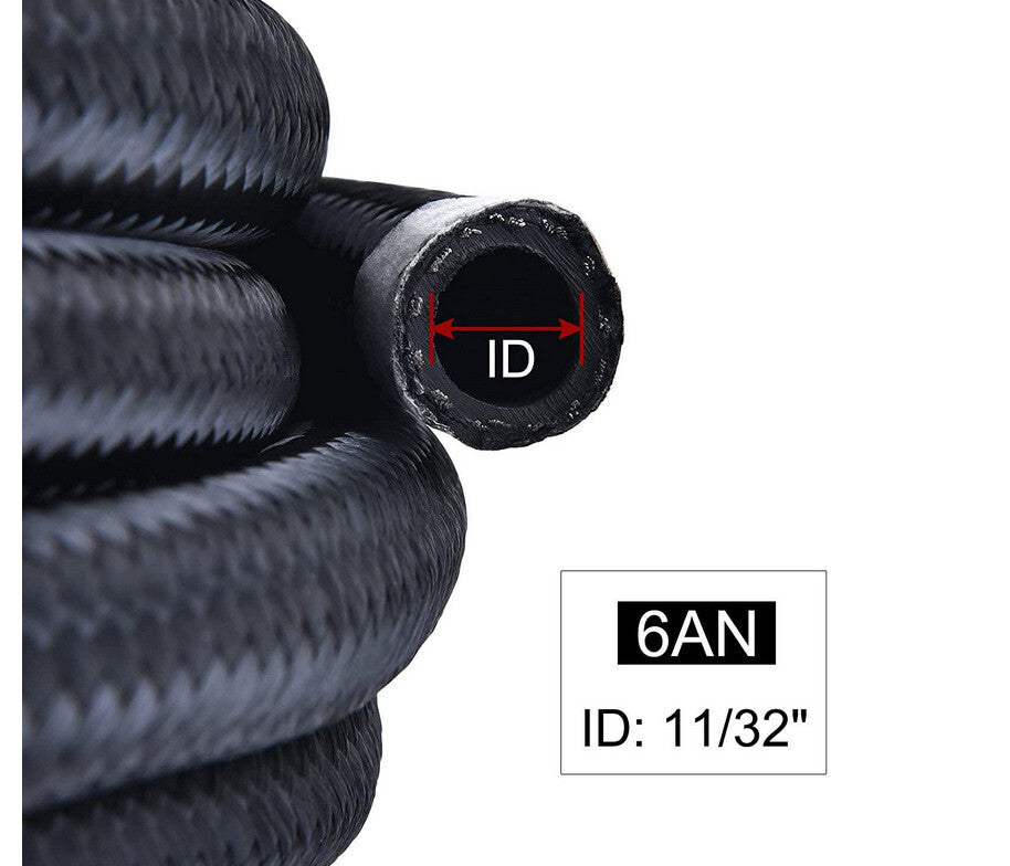 6AN 12FT Fuel Line Hose Nylon Stainless Braided Fuel Line Oil Hose End Fitting