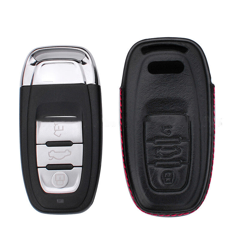 Portable Leather Remote Key Case Cover With Keychain for Audi for Smart