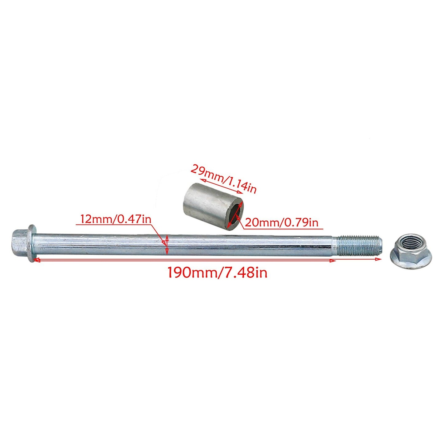190mm 12mm front axle for Honda XR CRF 50 Dirt Pit bikes 70 90 110cc spacers