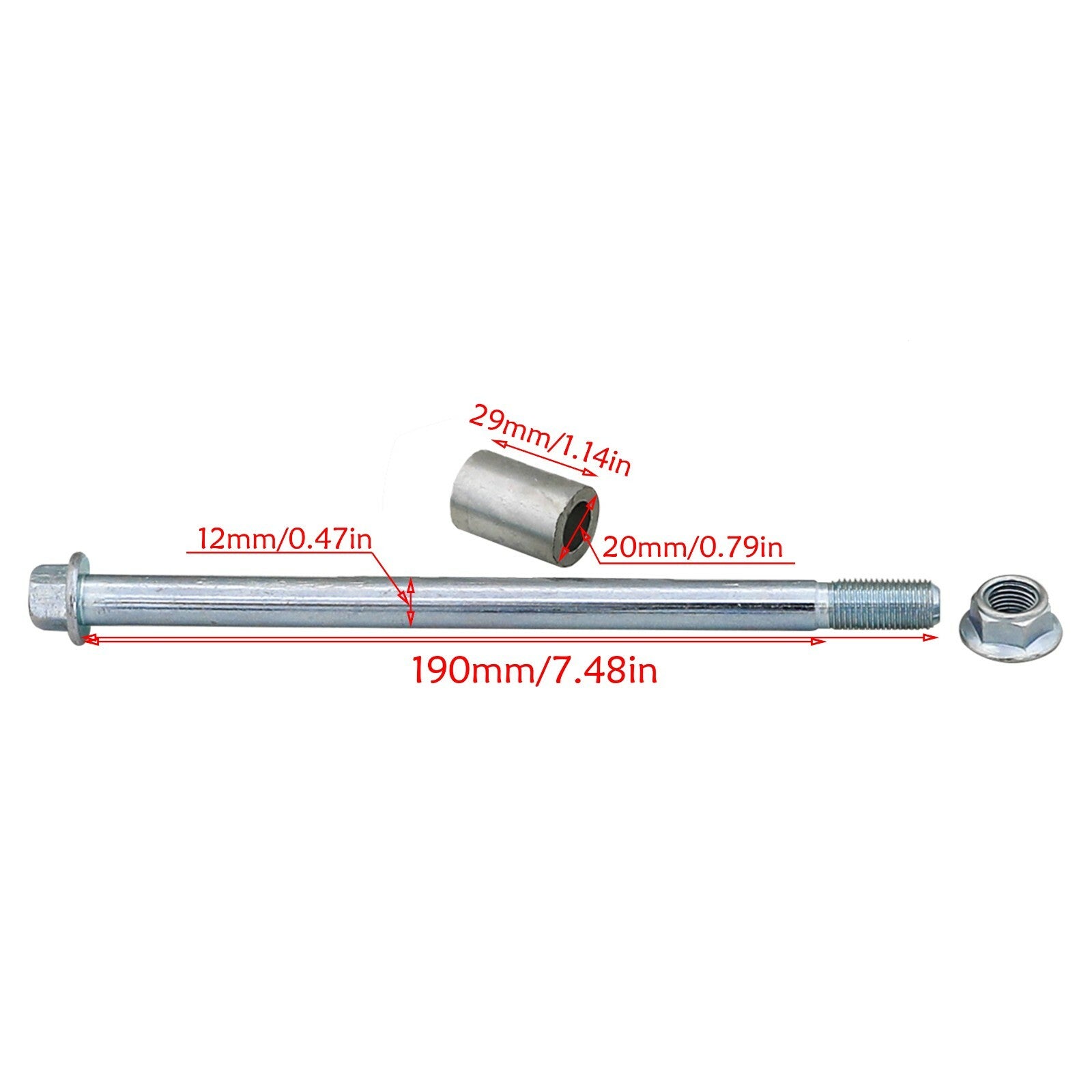 190mm 12mm front axle for Honda XR CRF 50 Dirt Pit bikes 70 90 110cc spacers