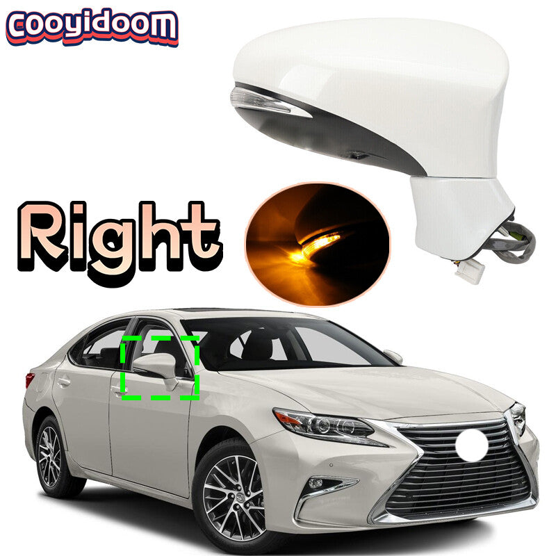 Right-side view of the power door mirror with heated door and lights, applicable to 2013-2018 for Lexus ES350.
