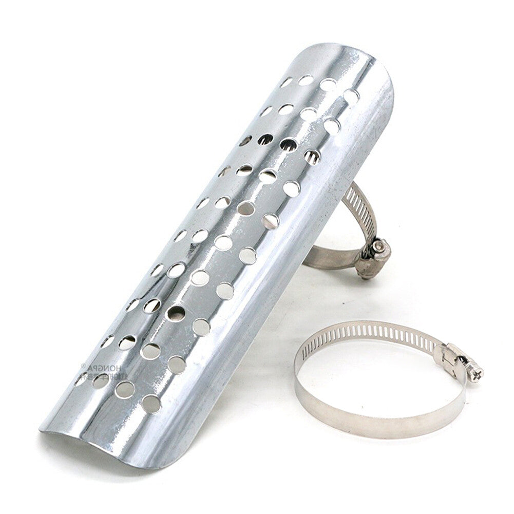 Motorcycle Exhaust Muffler Pipe Heat Shield Cover Heel Guard w/ clamps Chrome