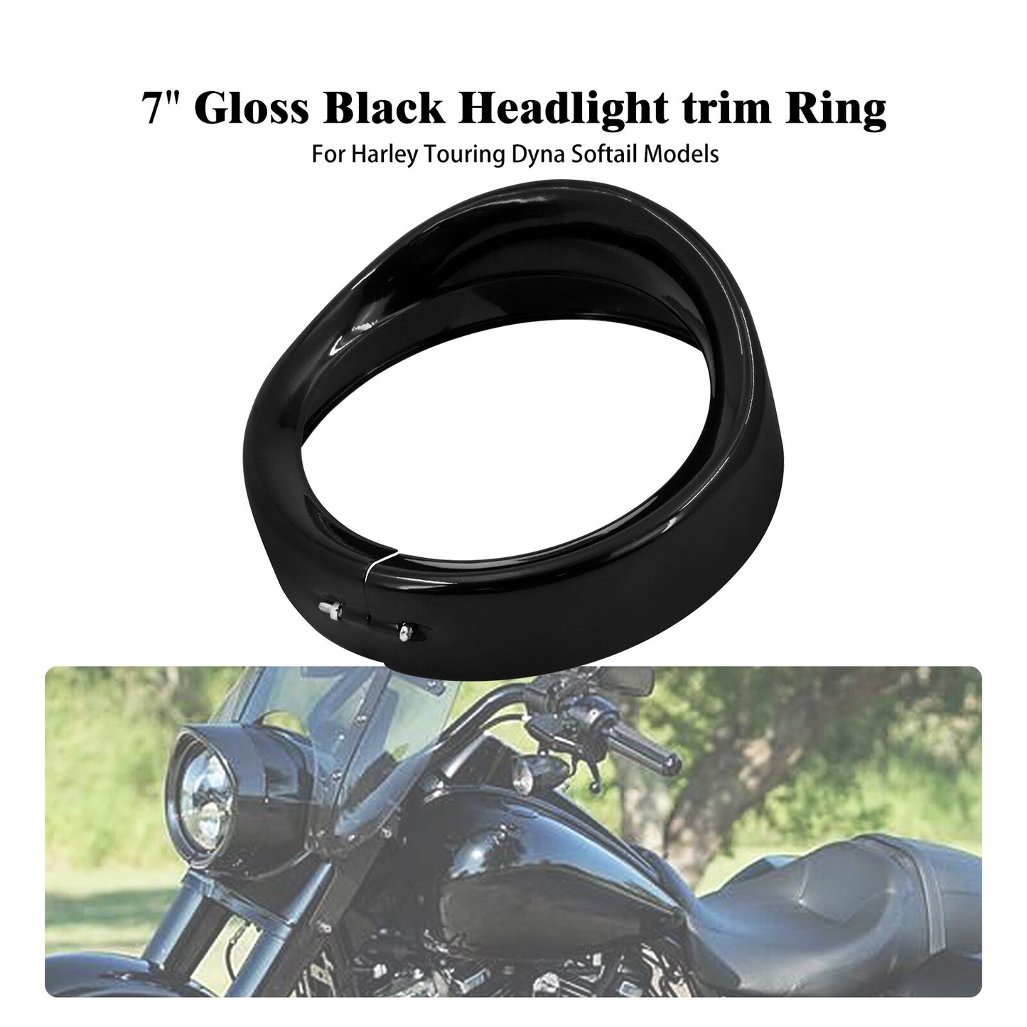 7'' Headlight Bezel Trim Visor Ring Fit for Harley Touring FLHR Dyna Softail FLS Q
