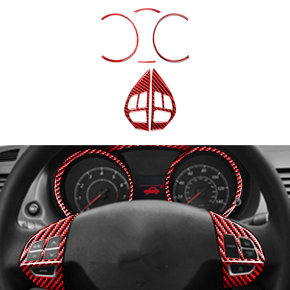 for Mitsubishi Lancer Carbon Fiber Speedometer Steering Wheel Cover Trim Red