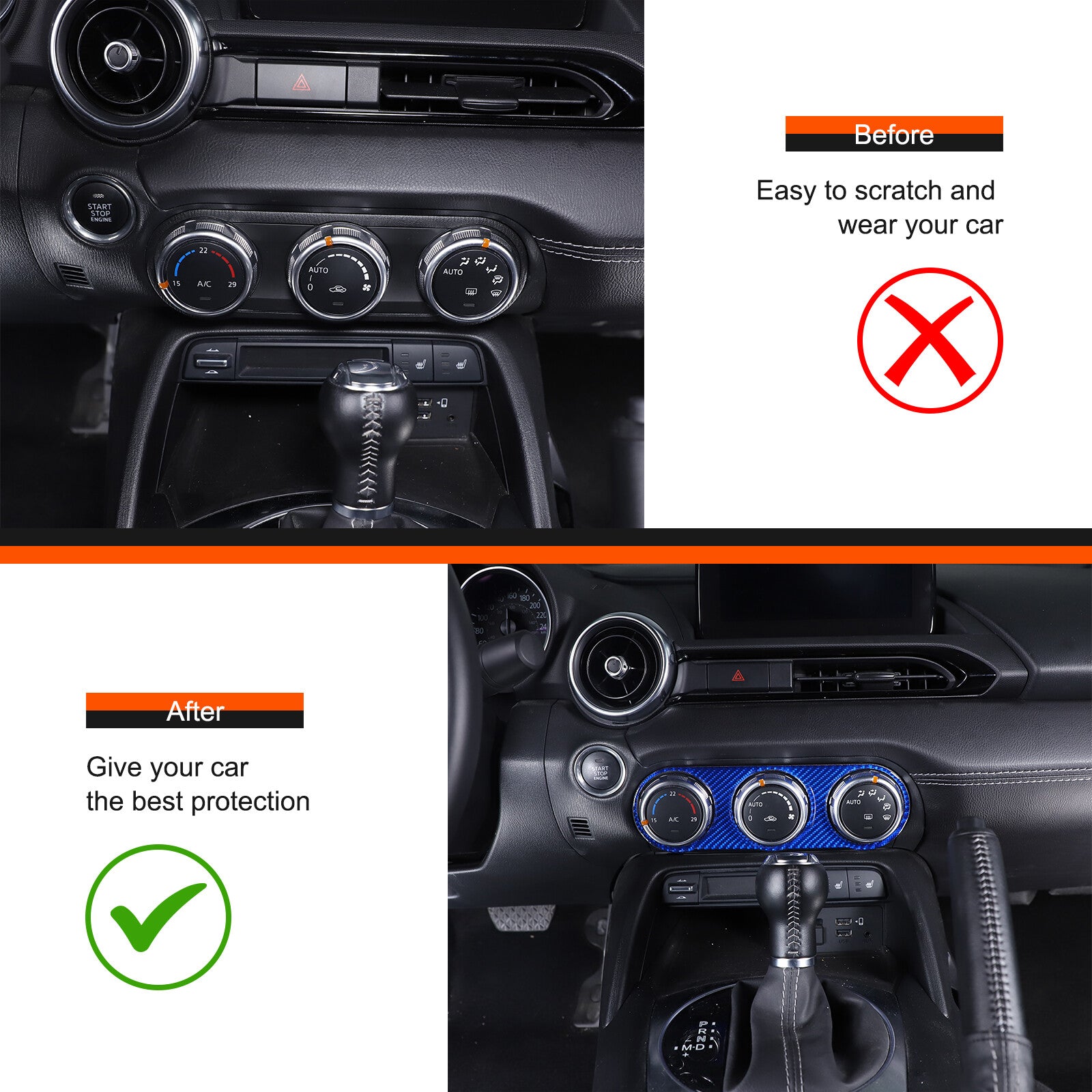 Blue Carbon Fiber Climate Control Console Interior Trim Sticker for Mazda MX-5 2016-2021 - n
