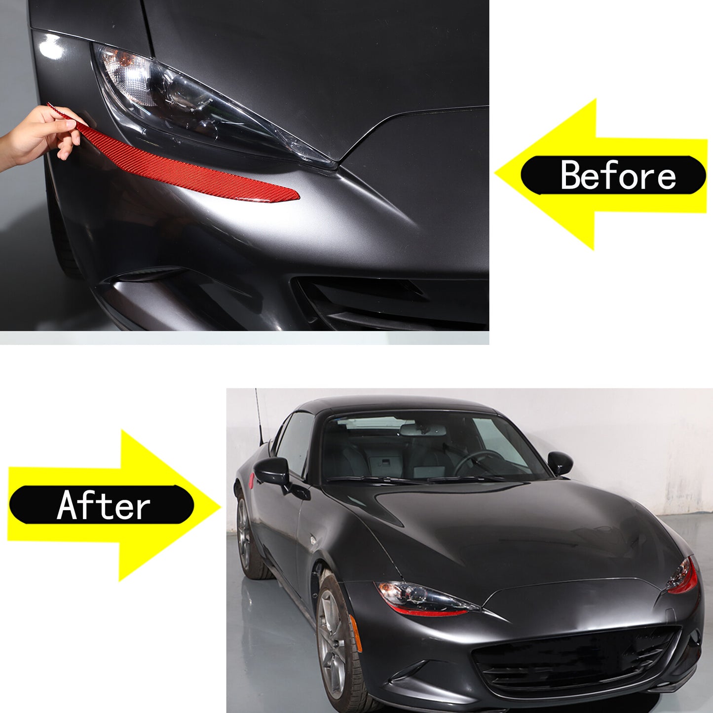 Carbon red headlight eyebrow/eyelid stickers for Mazda MX-5 Miata 2016-2022. n