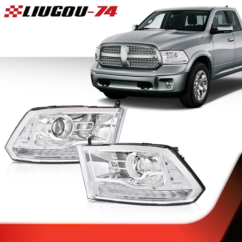 Suitable for 13-18 for Dodge for Ram 1500 2500 3500 chrome headlights with LED strip, DRL LHRH
