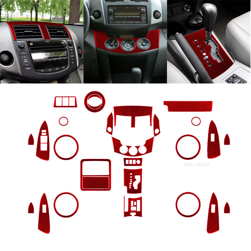 30Pcs Red Carbon Fiber Interior Full Kit Set Cover Trim For T@yota RAV4 2006-12