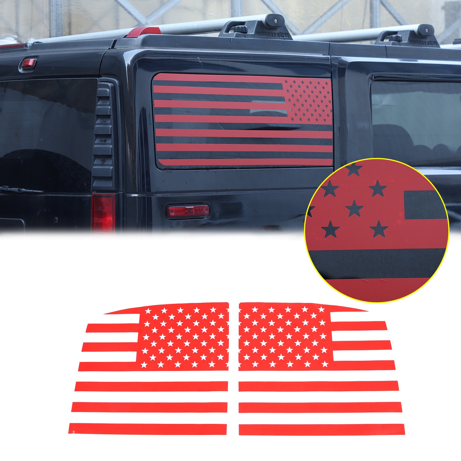 Red American flag rear window sticker/window decal for Hummer H2 2003 - 09 2 pieces Q
