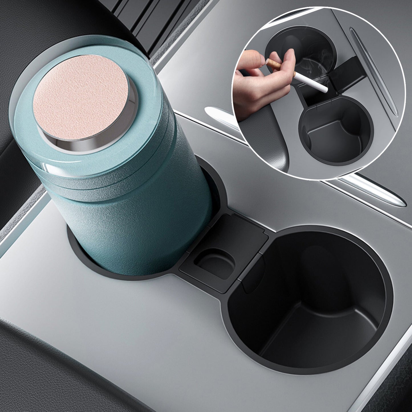 TPE Center Console Water Cup Holder Insert Storage Box Liner for Tesla Model 3/Y Q