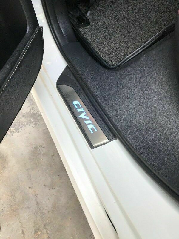 for Honda for Civic 2022-23 Silver Steel Blue LED Door Sill Scuff Plate Guard Cover