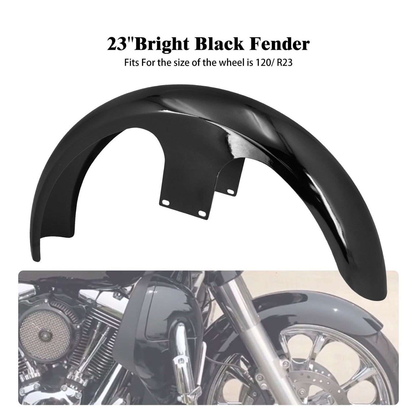 Gloss Black 120/23Wrap Front Fender for Harley Touring Road Electra Glide 96-23