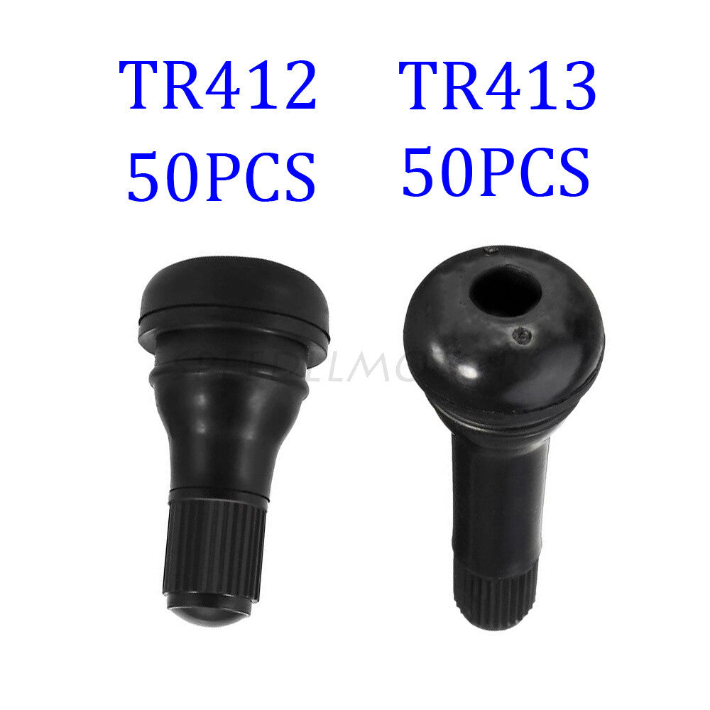 50x TR412  50x TR413 Short Snap-In Tire Rubber Valve Stem for Lawn Mower ATV Q