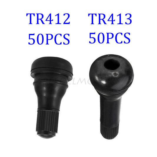 50x TR412  50x TR413 Short Snap-In Tire Rubber Valve Stem for Lawn Mower ATV Q