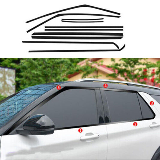 for Ford Explorer 20-22 Black steel Full Window Strip frame Sill Cover Trim 10Pc