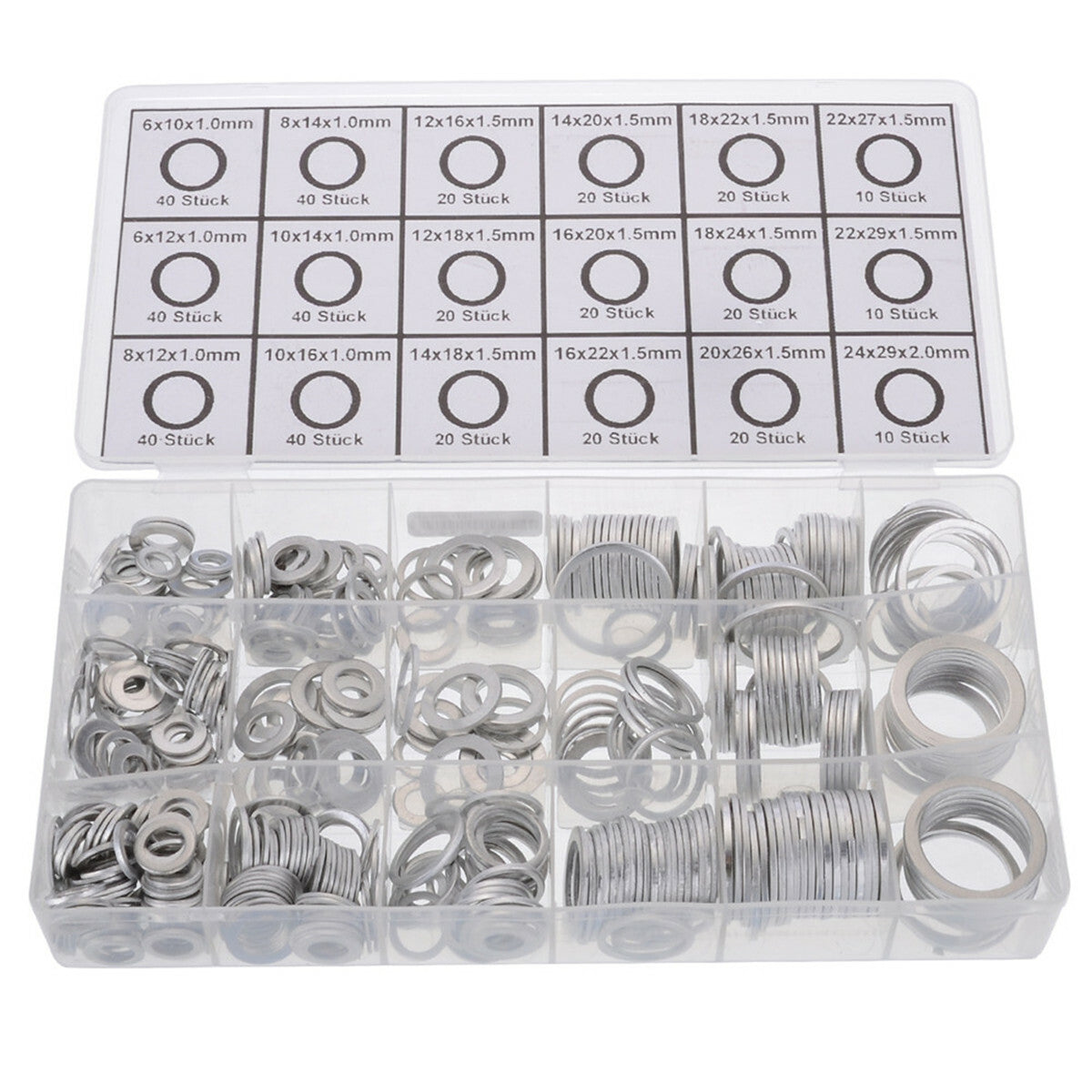 Car Pure Aluminum Washers Flat Metal Gaskets Sealing Ring 18 Size 450Pcs Silver