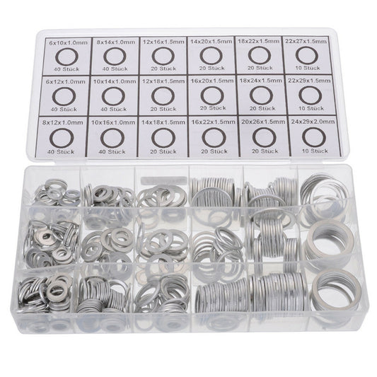 Car Pure Aluminum Washers Flat Metal Gaskets Sealing Ring 18 Size 450Pcs Silver