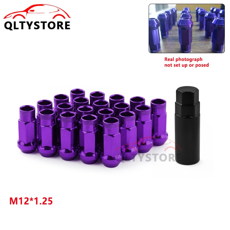20Pc M12x1.25 Car 48mm Open End Lug Nut Set Steel Wheel Nut Bolt w/Socket Purple Q