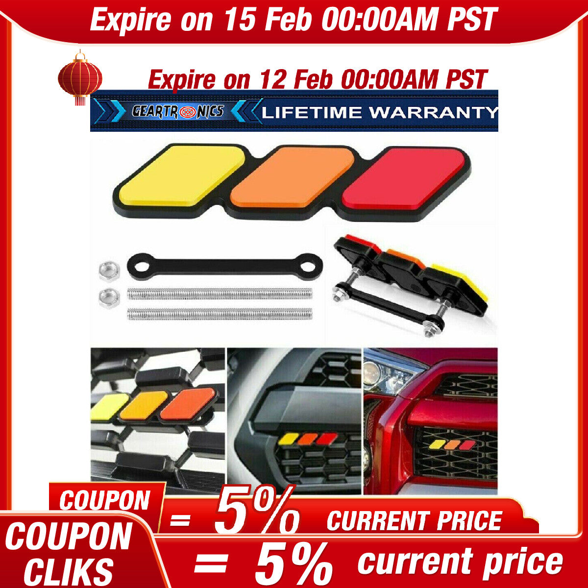 1PC for TOYOTA TRD RACING SPORT TRI-COLOR LOGO GRILLE BADGE NAMEPLATE EMBLEM