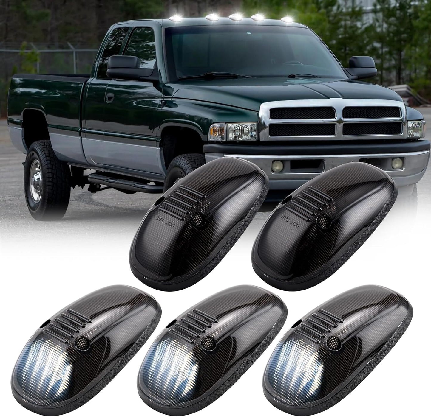5x White Roof Cab Running Lights Smoked Fits 94 - 1998 for Dodge for Ram 1500 2500 3500- v