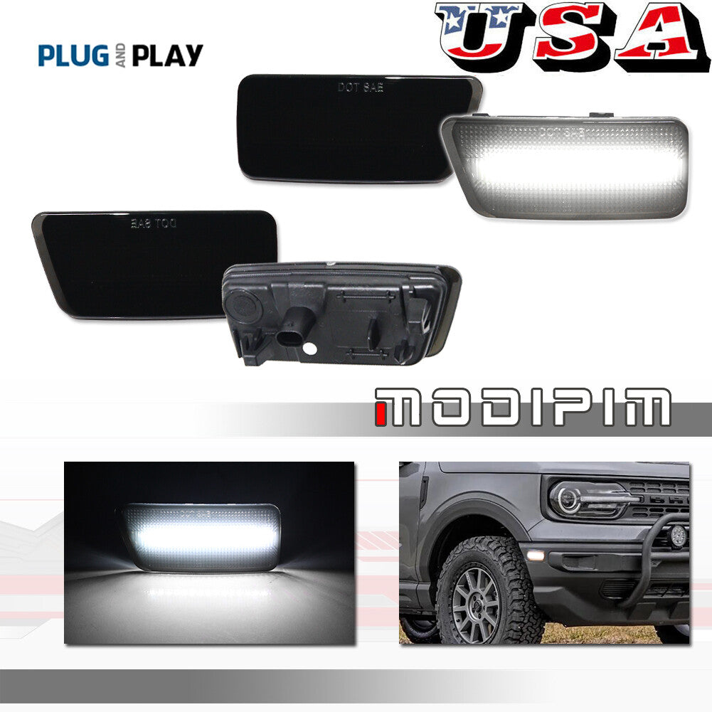 White LED F+R fender side marker indicator lights for 2021 for Ford for Mustang Sport
